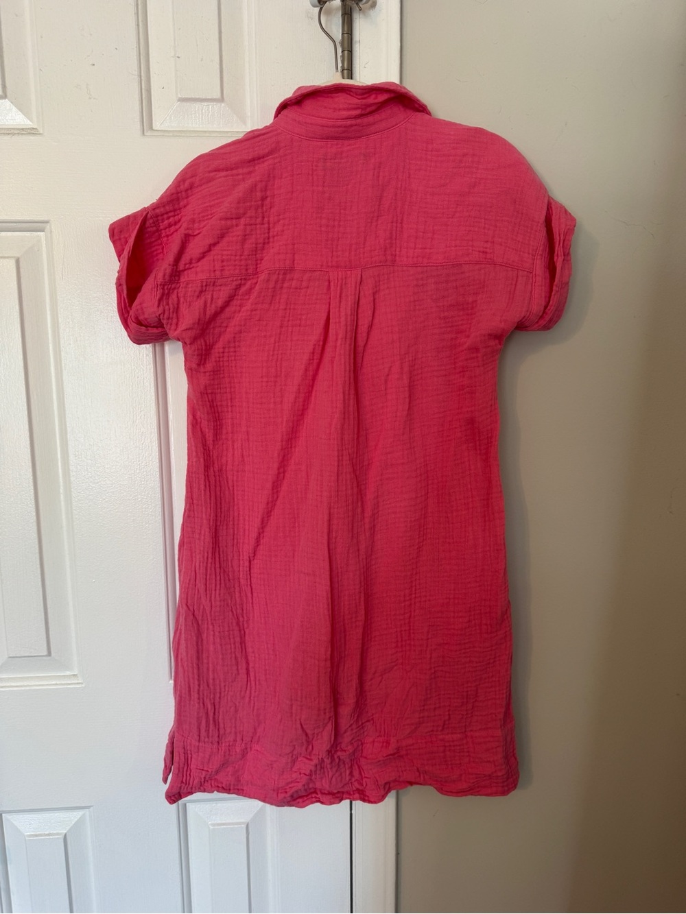 J. Crew Vibrant Pink Coral Short-Sleeve Gauze dress - Picture 3 of 5